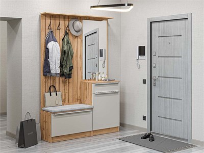 Прихожая  Стиль-02, каркас ЛДСП  Дуб Вотан, фасад МДФ  Silky Light Grey,  2090*1400*380 sppr5VVTtoAR68727