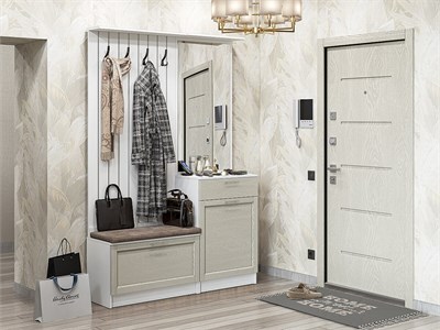 Прихожая  Стиль-02, каркас ЛДСП  Белый, фасад МДФ  Cappuccino Softwood,  2090*1400*380 sppr5VVTtoAR63302
