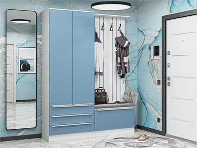 Прихожая  Стиль-03, каркас ЛДСП  Белый, фасад МДФ  Silky Blue,  2110*1600*380 sppr5VVTtoAR59901