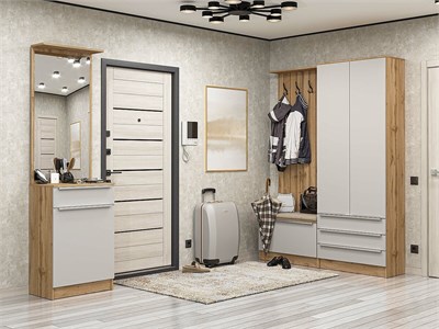 Прихожая  Стиль-04, каркас ЛДСП  Дуб Вотан, фасад МДФ  Silky Light Grey,  2110*2200*380 sppr5VVTtoAR68735