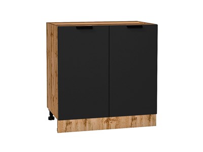 Кухонный  Шкаф нижний с 2-мя дверцами Евро Дуб Вотан, Антрацит, 800, каркас ЛДСП  Дуб Вотан, фасад МДФ  Антрацит,  816*800*478 sppr5VVTtoAR62069
