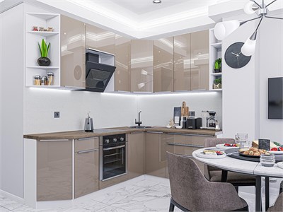 Кухонный гарнитур модульный Фьюжн-04 В*Ш*Г 2340*2200/1800*600, фасад МДФ  Gallant, корпус  Белый, столешница  Дуб табак ms2510VVT_29442