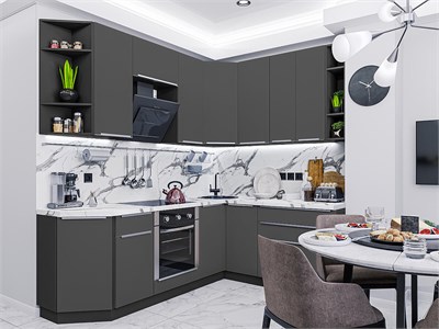 Кухонный гарнитур модульный Фьюжн-04 В*Ш*Г 2140*2500/1800*600, фасад МДФ  Stormy Silk, корпус  Graphite, столешница  Гранит белый ms2510VVT_79726
