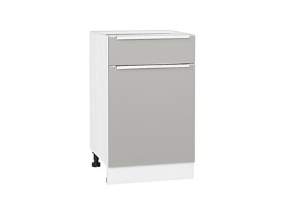 Шкаф нижний с 1-ой дверцей и ящиком Фьюжн Белый, Silky Light Grey, 500 В*Ш*Г 816*500*480, фасад МДФ  Silky Light Grey, корпус  Белый ms2510VVT_66647