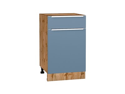 Шкаф нижний с 1-ой дверцей и ящиком Фьюжн Дуб Вотан, Silky Blue, 500 В*Ш*Г 816*500*480, фасад МДФ  Silky Blue, корпус  Дуб Вотан ms2510VVT_60953