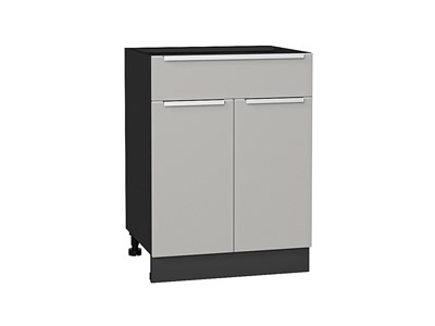 Шкаф нижний с 2-мя дверцами и ящиком Фьюжн Graphite, Silky Light Grey, 600 В*Ш*Г 816*600*480, фасад МДФ  Silky Light Grey, корпус  Graphite ms2510VVT_66680