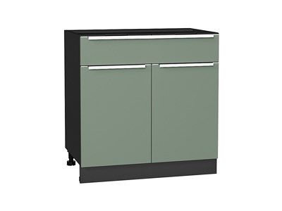 Шкаф нижний с 2-мя дверцами и ящиком Фьюжн Graphite, Silky Mint, 800 В*Ш*Г 816*800*480, фасад МДФ  Silky Mint, корпус  Graphite ms2510VVT_56604