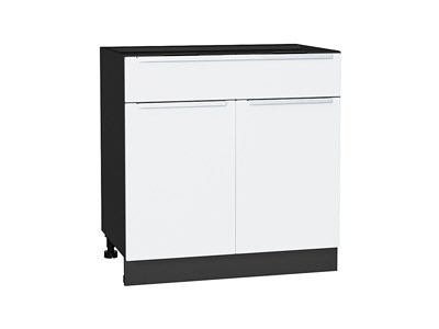 Шкаф нижний с 2-мя дверцами и ящиком Фьюжн Graphite, Silky White, 800 В*Ш*Г 816*800*480, фасад МДФ  Silky White, корпус  Graphite ms2510VVT_56598