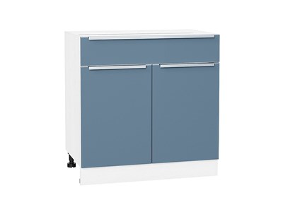 Шкаф нижний с 2-мя дверцами и ящиком Фьюжн Белый, Silky Blue, 800 В*Ш*Г 816*800*480, фасад МДФ  Silky Blue, корпус  Белый ms2510VVT_56605