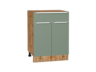 Шкаф нижний с 2-мя дверцами и ящиком Фьюжн Дуб Вотан, Silky Mint, 600 В*Ш*Г 816*600*480, фасад МДФ  Silky Mint, корпус  Дуб Вотан ms2510VVT_60999