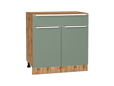 Шкаф нижний с 2-мя дверцами и ящиком Фьюжн Дуб Вотан, Silky Mint, 800 В*Ш*Г 816*800*480, фасад МДФ  Silky Mint, корпус  Дуб Вотан ms2510VVT_61000