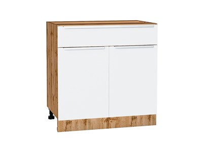 Шкаф нижний с 2-мя дверцами и ящиком Фьюжн Дуб Вотан, Silky White, 800 В*Ш*Г 816*800*480, фасад МДФ  Silky White, корпус  Дуб Вотан ms2510VVT_60994