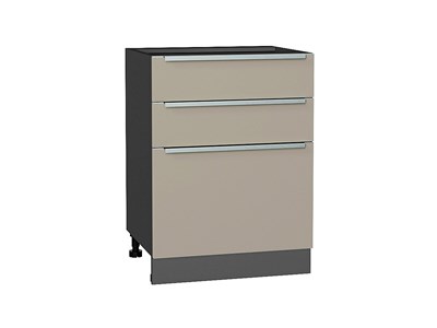 Шкаф нижний с 3-мя ящиками Фьюжн Graphite, Silky Grey, 600 В*Ш*Г 816*600*480, фасад МДФ  Silky Grey, корпус  Graphite ms2510VVT_52245