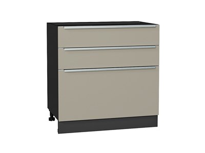 Шкаф нижний с 3-мя ящиками Фьюжн Graphite, Silky Grey, 800 В*Ш*Г 816*800*480, фасад МДФ  Silky Grey, корпус  Graphite ms2510VVT_52246
