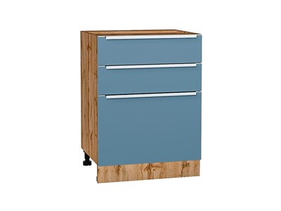 Шкаф нижний с 3-мя ящиками Фьюжн Дуб Вотан, Silky Blue, 600 В*Ш*Г 816*600*480, фасад МДФ  Silky Blue, корпус  Дуб Вотан ms2510VVT_61046