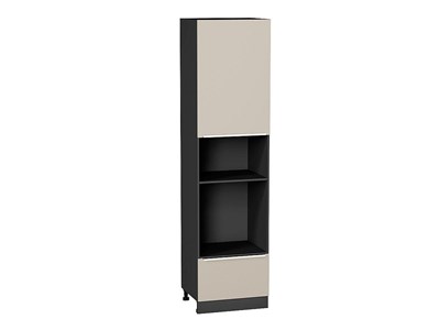 Шкаф пенал с 1-ой дверцей и ящиком под технику Фьюжн Graphite, Cream Silk, 2340 В*Ш*Г 2336*600*576, фасад МДФ  Cream Silk, корпус  Graphite ms2510VVT_72031