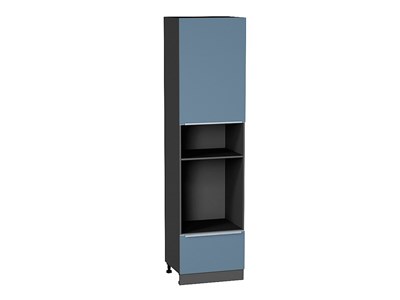 Шкаф пенал с 1-ой дверцей и ящиком под технику Фьюжн Graphite, Silky Blue, 2340 В*Ш*Г 2336*600*576, фасад МДФ  Silky Blue, корпус  Graphite ms2510VVT_52302