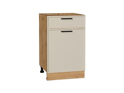 Шкаф нижний с 1-ой дверцей и ящиком Фрейм Дуб Вотан, Cream Silk, 500 В*Ш*Г 816*500*484, фасад МДФ  Cream Silk, корпус  Дуб Вотан ms2510VVT_69874