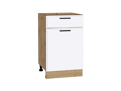 Шкаф нижний с 1-ой дверцей и ящиком Фрейм Дуб Вотан, White Silk, 500 В*Ш*Г 816*500*484, фасад МДФ  White Silk, корпус  Дуб Вотан ms2510VVT_66933