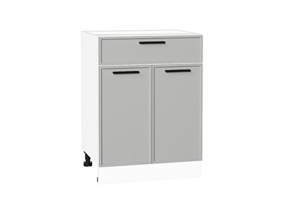 Шкаф нижний с 2-мя дверцами и ящиком Фрейм Белый, Grey Silk, 600 В*Ш*Г 816*600*484, фасад МДФ  Grey Silk, корпус  Белый ms2510VVT_69133