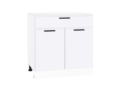 Шкаф нижний с 2-мя дверцами и ящиком Фрейм Белый, White Silk, 800 В*Ш*Г 816*800*484, фасад МДФ  White Silk, корпус  Белый ms2510VVT_66959