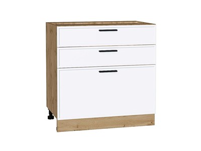 Шкаф нижний с 3-мя ящиками Фрейм Дуб Вотан, White Silk, 800 В*Ш*Г 816*800*484, фасад МДФ  White Silk, корпус  Дуб Вотан ms2510VVT_66979