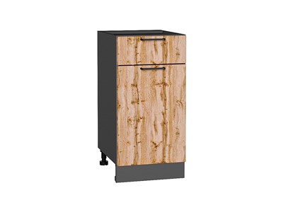 Шкаф нижний с 1-ой дверцей и ящиком Флэт Graphite, Wotan Oak 2S, 400 В*Ш*Г 816*400*478, фасад ЛДСП  Wotan Oak 2S, корпус  Graphite ms2510VVT_52684