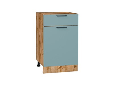 Шкаф нижний с 1-ой дверцей и ящиком Флэт Дуб Вотан, Grey-green In 2S, 500 В*Ш*Г 816*500*478, фасад ЛДСП  Grey-green In 2S, корпус  Дуб Вотан ms2510VVT_62524