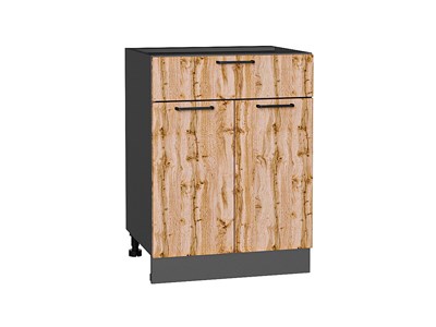 Шкаф нижний с 2-мя дверцами и ящиком Флэт Graphite, Wotan Oak 2S, 600 В*Ш*Г 816*600*478, фасад ЛДСП  Wotan Oak 2S, корпус  Graphite ms2510VVT_52717