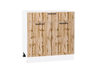 Шкаф нижний с 2-мя дверцами и ящиком Флэт Белый, Wotan Oak 2S, 800 В*Ш*Г 816*800*478, фасад ЛДСП  Wotan Oak 2S, корпус  Белый ms2510VVT_56593
