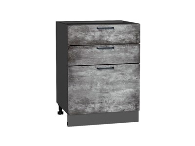 Шкаф нижний с 3-мя ящиками Флэт Graphite, Temple Stone 2S, 600 В*Ш*Г 816*600*478, фасад ЛДСП  Temple Stone 2S, корпус  Graphite ms2510VVT_52746