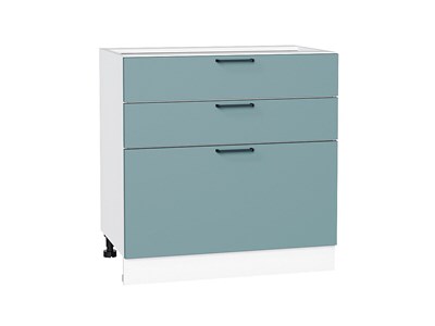 Шкаф нижний с 3-мя ящиками Флэт Белый, Grey-green In 2S, 800 В*Ш*Г 816*800*478, фасад ЛДСП  Grey-green In 2S, корпус  Белый ms2510VVT_56966