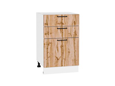 Шкаф нижний с 3-мя ящиками Флэт Белый, Wotan Oak 2S, 500 В*Ш*Г 816*500*478, фасад ЛДСП  Wotan Oak 2S, корпус  Белый ms2510VVT_52730