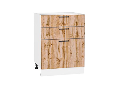 Шкаф нижний с 3-мя ящиками Флэт Белый, Wotan Oak 2S, 600 В*Ш*Г 816*600*478, фасад ЛДСП  Wotan Oak 2S, корпус  Белый ms2510VVT_52731