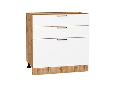 Шкаф нижний с 3-мя ящиками Флэт Дуб Вотан, White In 2S, 800 В*Ш*Г 816*800*478, фасад ЛДСП  White In 2S, корпус  Дуб Вотан ms2510VVT_62582