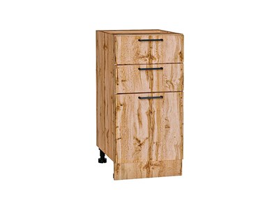 Шкаф нижний с 3-мя ящиками Флэт Дуб Вотан, Wotan Oak 2S, 400 В*Ш*Г 816*400*478, фасад ЛДСП  Wotan Oak 2S, корпус  Дуб Вотан ms2510VVT_62591