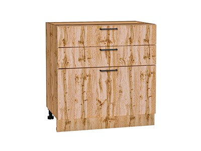 Шкаф нижний с 3-мя ящиками Флэт Дуб Вотан, Wotan Oak 2S, 800 В*Ш*Г 816*800*478, фасад ЛДСП  Wotan Oak 2S, корпус  Дуб Вотан ms2510VVT_62594