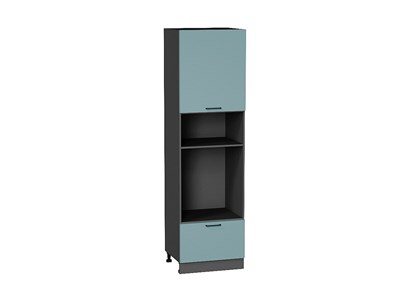 Шкаф пенал с 1-ой дверцей и ящиком под технику Флэт Graphite, Grey-green In 2S, 2140 В*Ш*Г 2132*600*574, фасад ЛДСП  Grey-green In 2S, корпус  Graphite ms2510VVT_56974