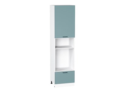 Шкаф пенал с 1-ой дверцей и ящиком под технику Флэт Белый, Grey-green In 2S, 2340 В*Ш*Г 2336*600*574, фасад ЛДСП  Grey-green In 2S, корпус  Белый ms2510VVT_56973