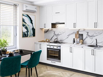 Кухонный гарнитур модульный Сканди-03 В*Ш*Г 2340*2600*600, фасад МДФ  White Silkwood, корпус  Graphite, столешница  Гранит белый ms2510VVT_71323