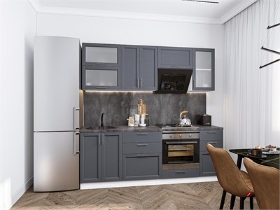Кухонный гарнитур модульный Сканди-02 В*Ш*Г 2140*2200*600, фасад МДФ/Стекло  Graphite Softwood, корпус  Белый, столешница  Черный детройт ms2510VVT_24151