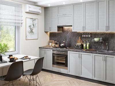 Кухонный гарнитур модульный Сканди-03 В*Ш*Г 2340*2600*600, фасад МДФ  Grey Softwood, корпус  Graphite, столешница  Мрамор черный ms2510VVT_24165