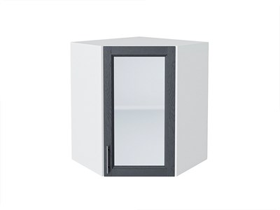 Шкаф верхний угловой остекленный Сканди Белый, Graphite Softwood, 720 В*Ш*Г 716*600*600, фасад МДФ/Стекло  Graphite Softwood, корпус  Белый ms2510VVT_41703
