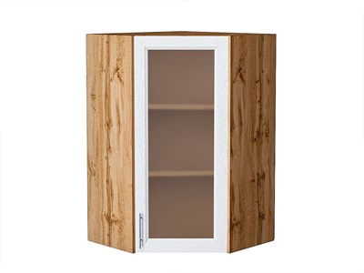 Шкаф верхний угловой остекленный Сканди Дуб Вотан, White Softwood, 920 В*Ш*Г 920*600*600, фасад МДФ/Стекло  White Softwood, корпус  Дуб Вотан ms2510VVT_62967