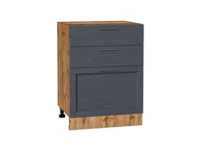 Шкаф нижний с 3-мя ящиками Сканди Дуб Вотан, Graphite Softwood, 600 В*Ш*Г 816*600*480, фасад МДФ  Graphite Softwood, корпус  Дуб Вотан ms2510VVT_63060