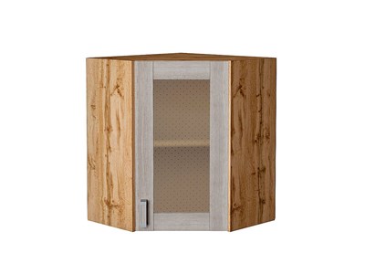 Шкаф верхний угловой остекленный Лофт Дуб Вотан, Cappuccino Veralinga, 720 В*Ш*Г 716*600*600, фасад МДФ/Стекло  Cappuccino Veralinga, корпус  Дуб Вотан ms2510VVT_63320