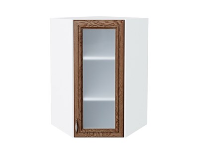 Шкаф верхний угловой остекленный Шале Белый, Brown Dreamline, 920 В*Ш*Г 920*600*600, фасад МДФ/Стекло  Brown Dreamline, корпус  Белый ms2510VVT_53856