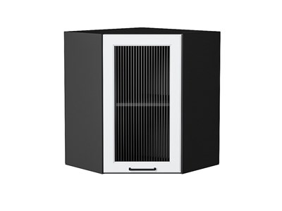 Шкаф верхний угловой остекленный Барселона Graphite, Белый, 720 В*Ш*Г 716*600*606, фасад МДФ/Стекло  Белый, корпус  Graphite ms2510VVT_53270