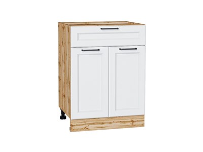 Шкаф нижний с 2-мя дверцами и ящиком Барселона Дуб Вотан, Белый, 600 В*Ш*Г 816*600*484, фасад МДФ  Белый, корпус  Дуб Вотан ms2510VVT_62771