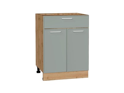 Шкаф нижний с 2-мя дверцами и ящиком Квадро Дуб Вотан, Аквамарин, 600 В*Ш*Г 816*600*481, фасад МДФ  Аквамарин, корпус  Дуб Вотан ms2510VVT_73569